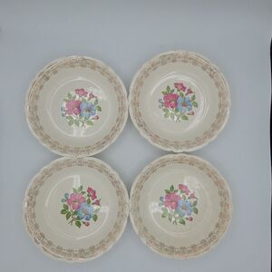 French Saxon China 22k Blossomtime 7.5 Inch Diameter Gold Bowls Set Of 4 Set 2